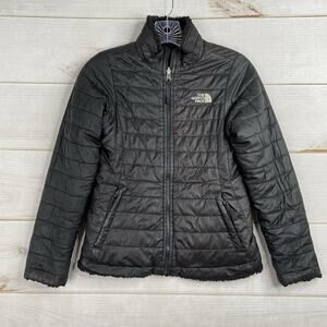 The North Face Reversible Jacket Sz M 10/12 Black Girls Winter Coat Faux Fur